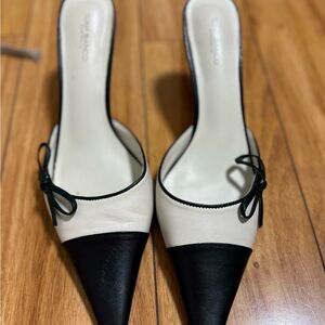 Tony Bianco Two-Tone Pointed Mule in White and Black